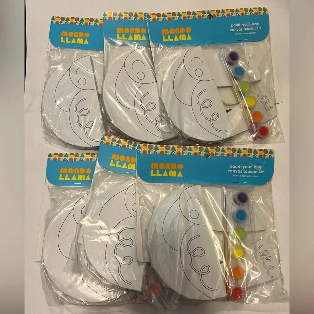 Set of 6 MONDO LLAMA PAINT YOUR OWN 
CANVAS TOUCAN Activity Kit